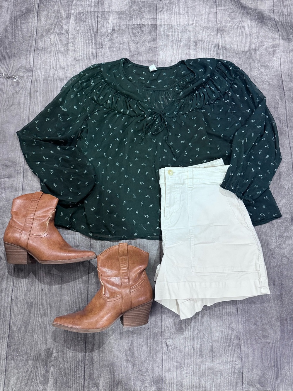 Old Navy Dark Green Floral Peasant Blouse